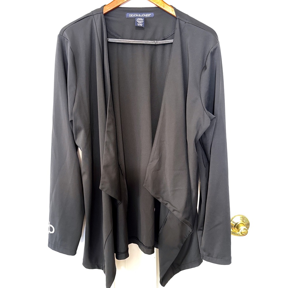 Devon & Jones Cardigan Women XL Black Draped Open Front Stretch Comfortable